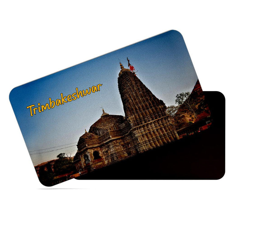 dhcrafts Rectangular Rubber Fridge Magnet / Magnetic Card Multicolor Maharashtra Trimbakeshwar Design Pack of 1 (8.6cm x 5.4cm)